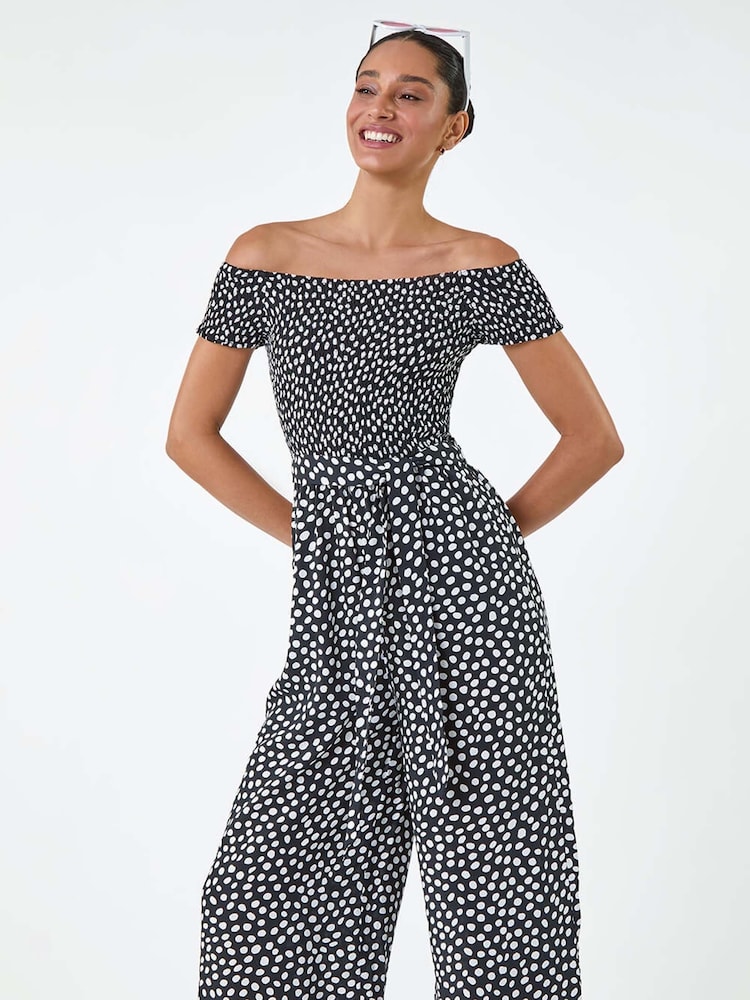 Dusk Polka Dot Shirred Stretch Bardot Jumpsuit - Изображение 2 из 5