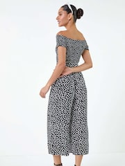 Dusk Polka Dot Shirred Stretch Bardot Jumpsuit - Изображение 3 из 5