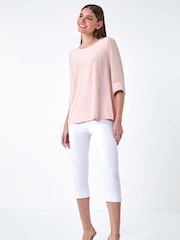 Roman Pink Sparkle Embellished Cuff Chiffon Top - Image 4 of 5