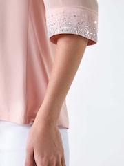 Roman Pink Sparkle Embellished Cuff Chiffon Top - Image 5 of 5