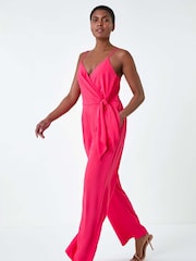 Оранжевый - Roman Tie Waist Pocket Detail Wrap Jumpsuit - Изображение 2 из 5