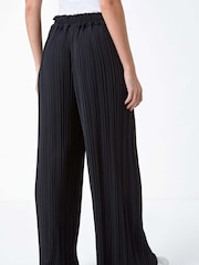 Roman Black Pleated Tie Waist Stretch Trousers - Image 3 of 5