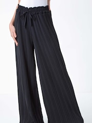 Roman Black Pleated Tie Waist Stretch Trousers - Image 4 of 5