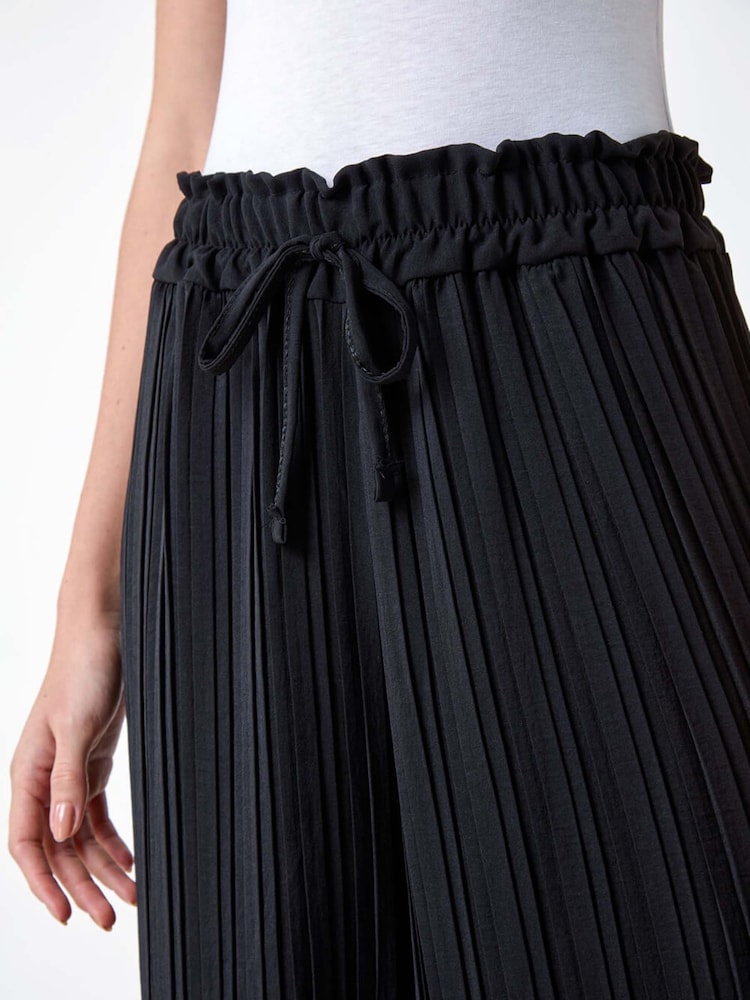 Roman Black Pleated Tie Waist Stretch Trousers - Image 5 of 5