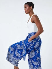 Roman Blue Paisley Print Wide Leg Cropped Trousers - Image 1 of 5