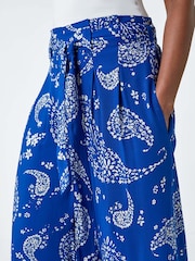 Roman Blue Paisley Print Wide Leg Cropped Trousers - Image 5 of 5