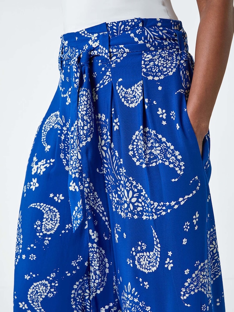 Roman Blue Paisley Print Wide Leg Cropped Trousers - Image 5 of 5