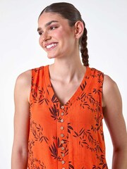 Roman Orange Leaf Print Button Detail Vest Top - Image 4 of 5