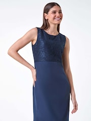 Roman Blue Lace Bodice Shift Dress - Image 3 of 5