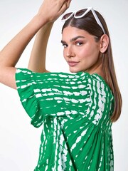 Roman Green Tie Dye Dipped Hem Frill Detail Top - Image 1 of 5