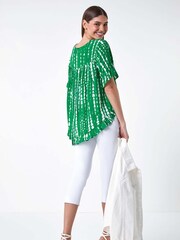 Roman Green Tie Dye Dipped Hem Frill Detail Top - Image 3 of 5
