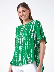 Roman Green Tie Dye Dipped Hem Frill Detail Top - Image 4 of 5