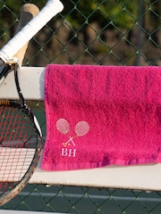 Pink Personalised Embroidered 100% Cotton Tennis Towel by Jonnys Sister - Image 2 of 3