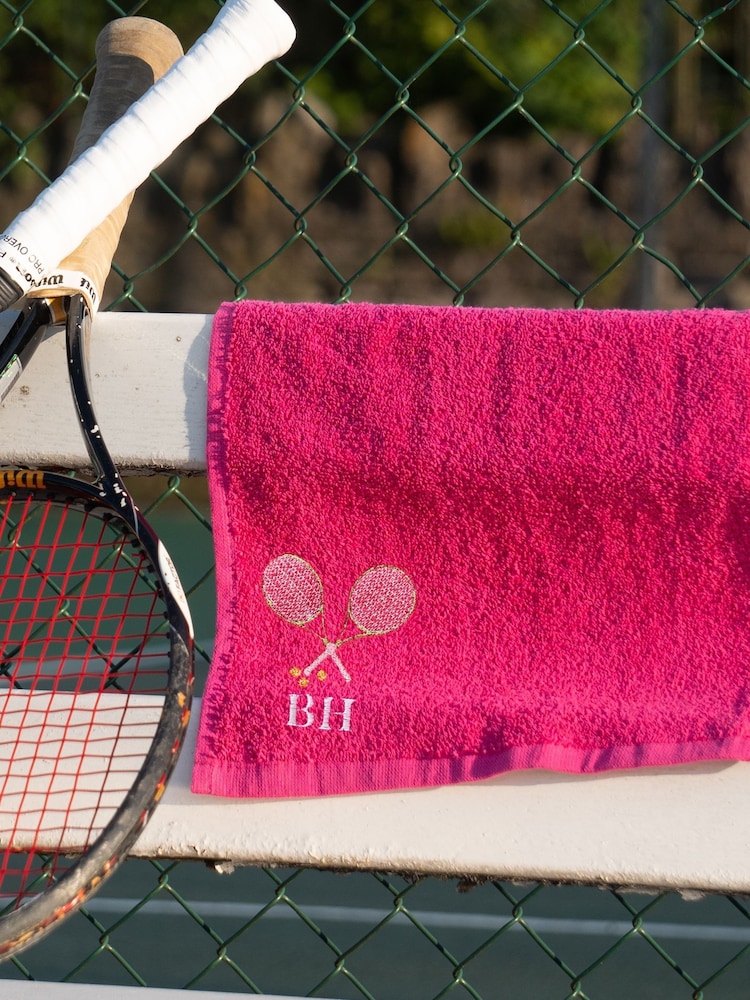 Pink Personalised Embroidered 100% Cotton Tennis Towel by Jonnys Sister - Image 2 of 3