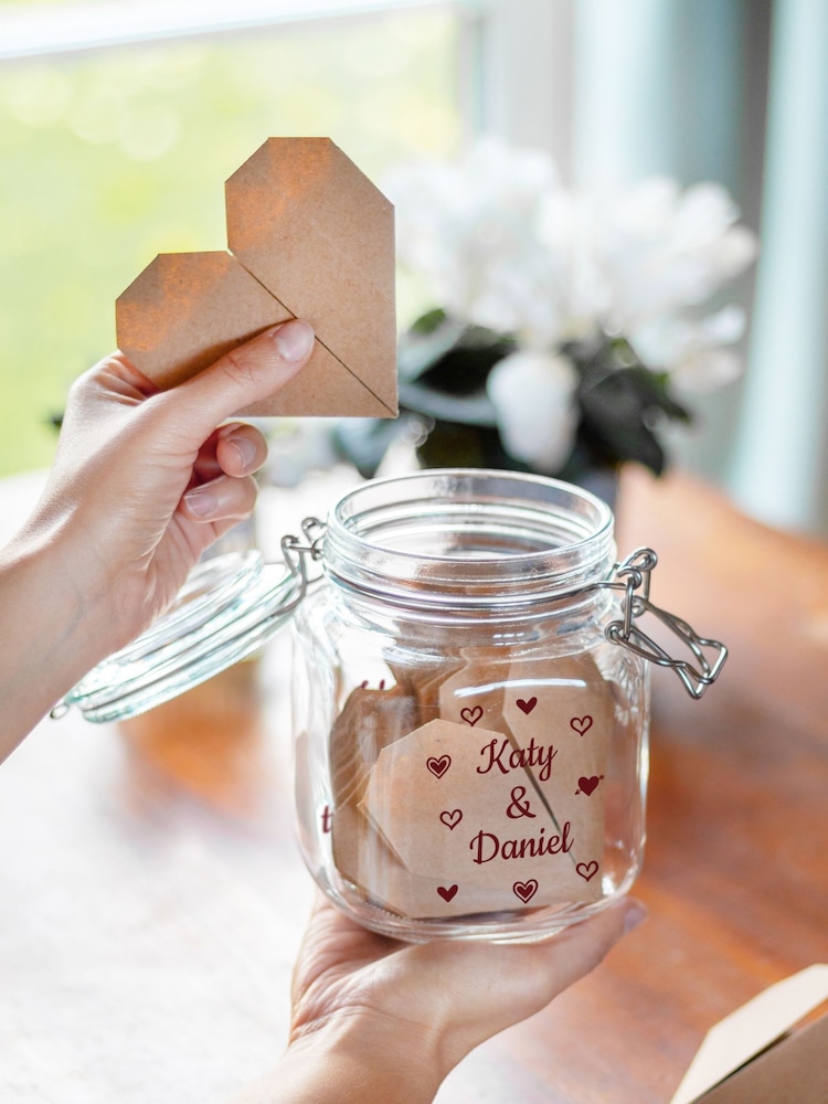 Personalised Date Night White Jar with Origami Hearts by Jonnys Sister - Image 1 of 4