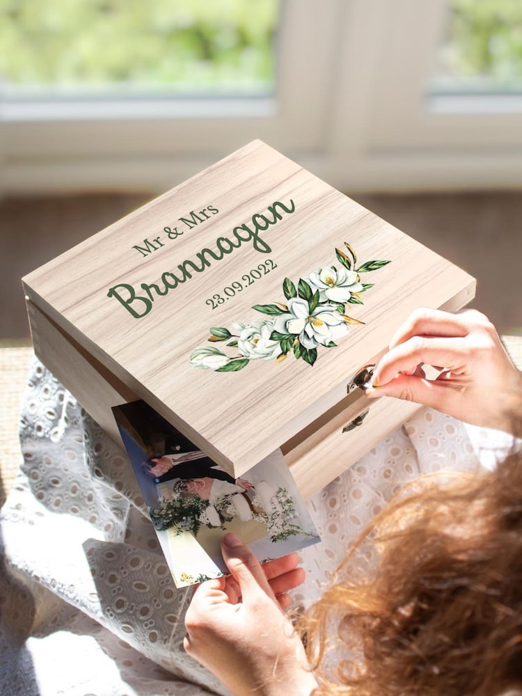 Personalised Wooden Keepsake Wedding Box by Jonnys Sister - Image 1 of 3