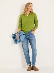 FatFace Green Bonnie Boucle V-Neck Jumper - Image 3 of 5