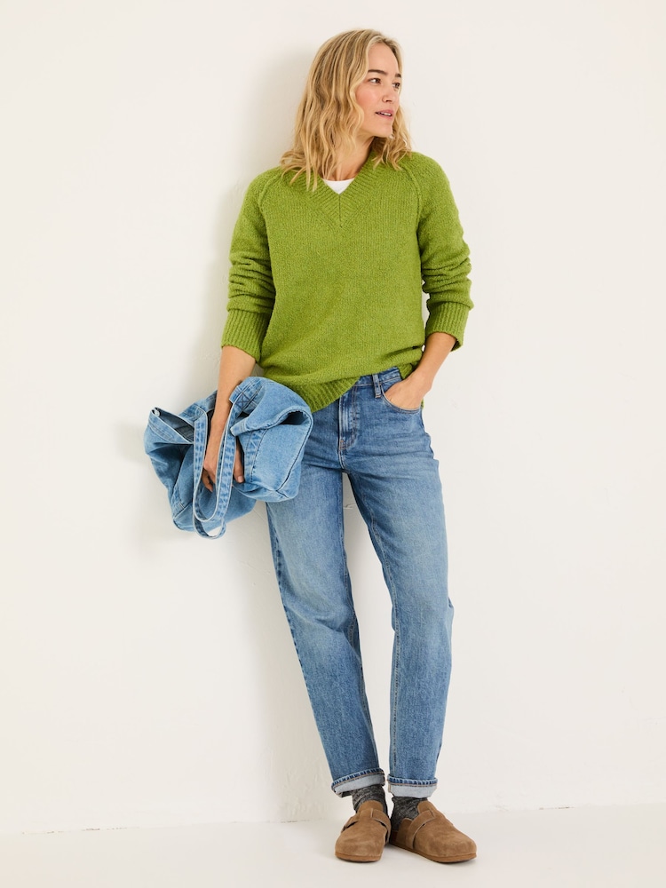 FatFace Green Bonnie Boucle V-Neck Jumper - Image 3 of 5