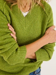 FatFace Green Bonnie Boucle V-Neck Jumper - Image 4 of 5