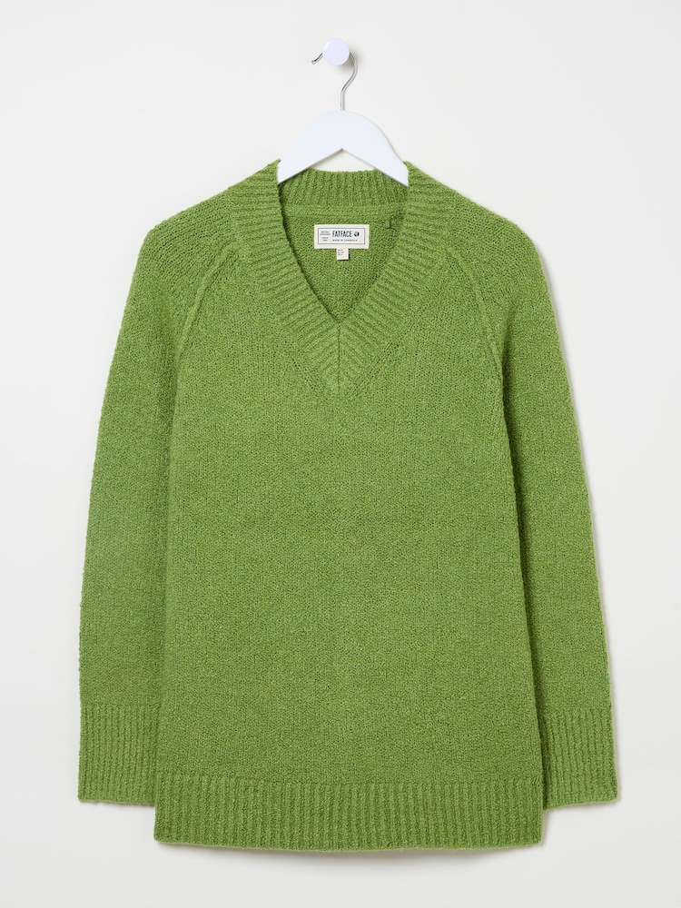 FatFace Green Bonnie Boucle V-Neck Jumper - Image 5 of 5