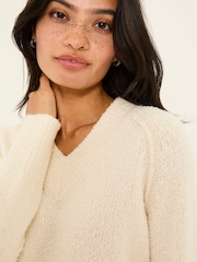 FatFace Ivory Bonnie Boucle V-Neck Jumper - Image 1 of 11
