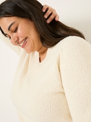 FatFace Ivory Bonnie Boucle V-Neck Jumper - Image 10 of 11