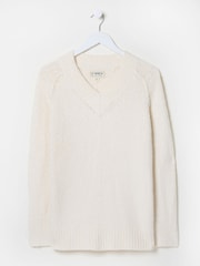 FatFace Ivory Bonnie Boucle V-Neck Jumper - Image 11 of 11