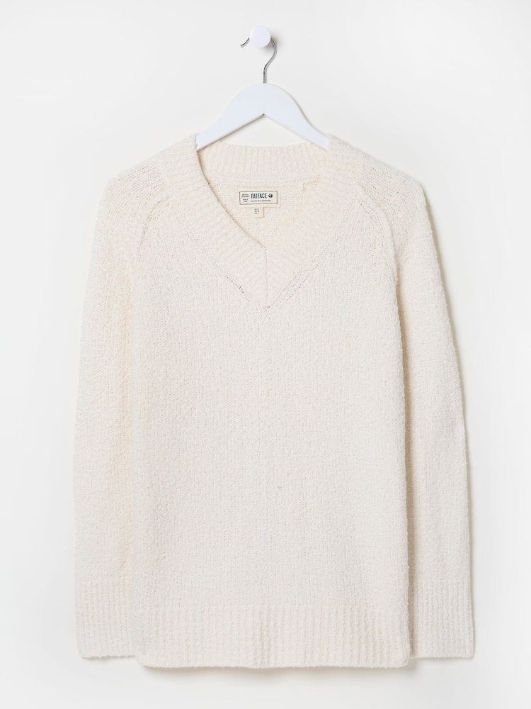 FatFace Ivory Bonnie Boucle V-Neck Jumper - Image 11 of 11