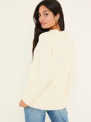 FatFace Ivory Bonnie Boucle V-Neck Jumper - Image 3 of 11