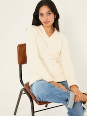 FatFace Ivory Bonnie Boucle V-Neck Jumper - Image 4 of 11