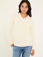 FatFace Ivory Bonnie Boucle V-Neck Jumper - Image 5 of 11