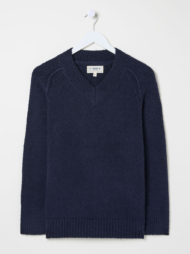 FatFace Navy Bonnie Boucle V-Neck Jumper - Image 10 of 10