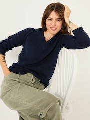 FatFace Navy Bonnie Boucle V-Neck Jumper - Image 4 of 10