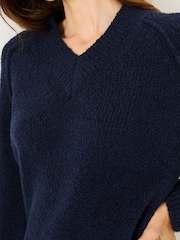 FatFace Navy Bonnie Boucle V-Neck Jumper - Image 5 of 10