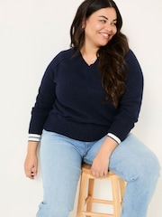 FatFace Navy Bonnie Boucle V-Neck Jumper - Image 6 of 10