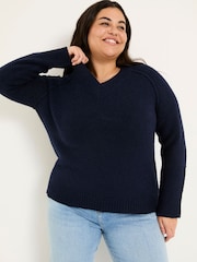 FatFace Navy Bonnie Boucle V-Neck Jumper - Image 9 of 10