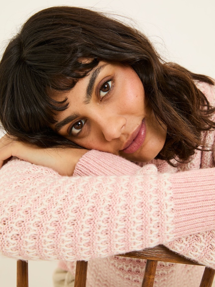 FatFace Pink Candy Stripe Knitted Crew Neck Jumper - Image 3 of 11