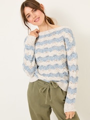 FatFace Natural Edith Texture Stripe Knitted Jumper - Image 1 of 9