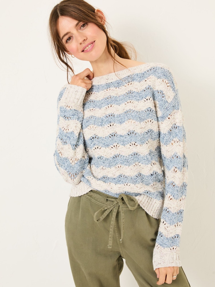 FatFace Natural Edith Texture Stripe Knitted Jumper - Image 1 of 9