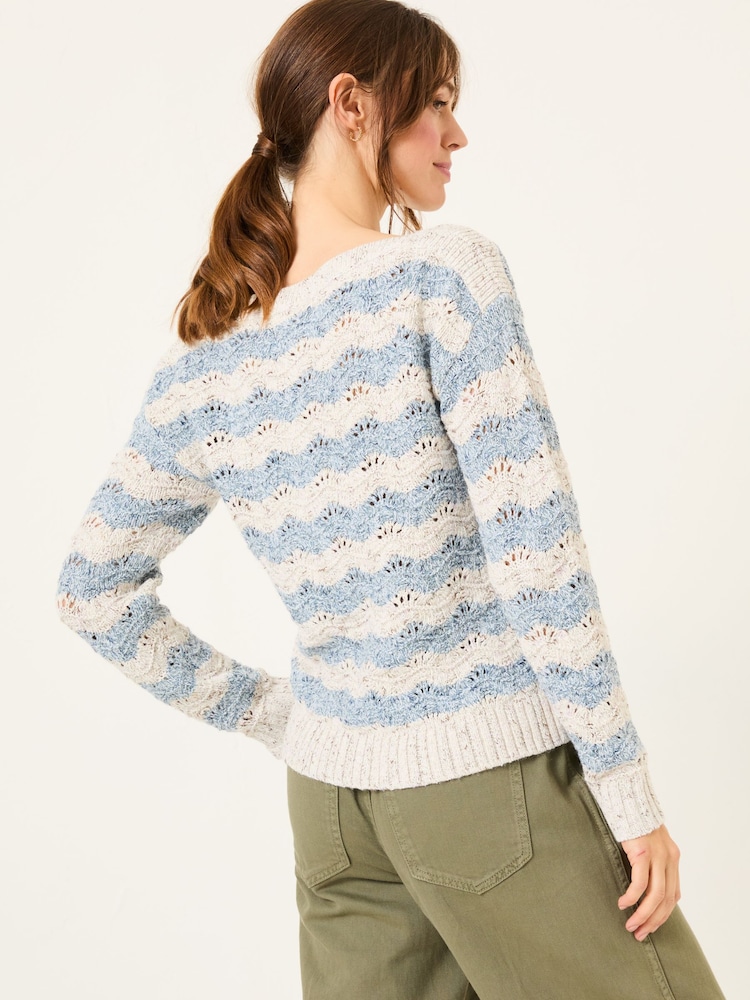 FatFace Natural Edith Texture Stripe Knitted Jumper - Image 2 of 9