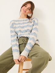 FatFace Natural Edith Texture Stripe Knitted Jumper - Image 3 of 9