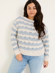 FatFace Natural Edith Texture Stripe Knitted Jumper - Image 6 of 9