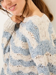 FatFace Natural Edith Texture Stripe Knitted Jumper - Image 8 of 9
