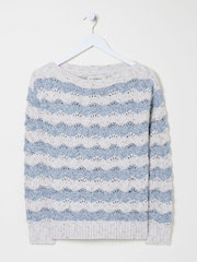 FatFace Natural Edith Texture Stripe Knitted Jumper - Image 9 of 9
