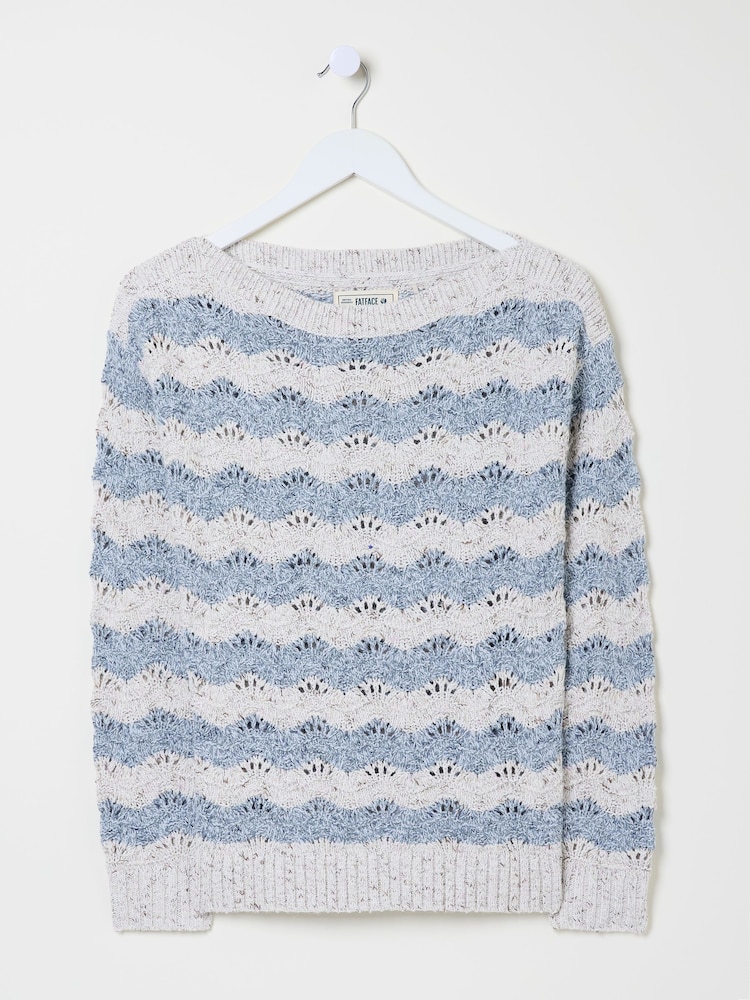 FatFace Natural Edith Texture Stripe Knitted Jumper - Image 9 of 9