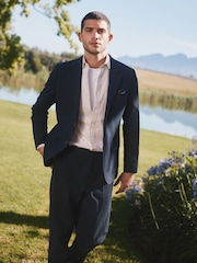 Barbour® Navy Slim Fit  Seersucker Suit Jacket - Image 2 of 10