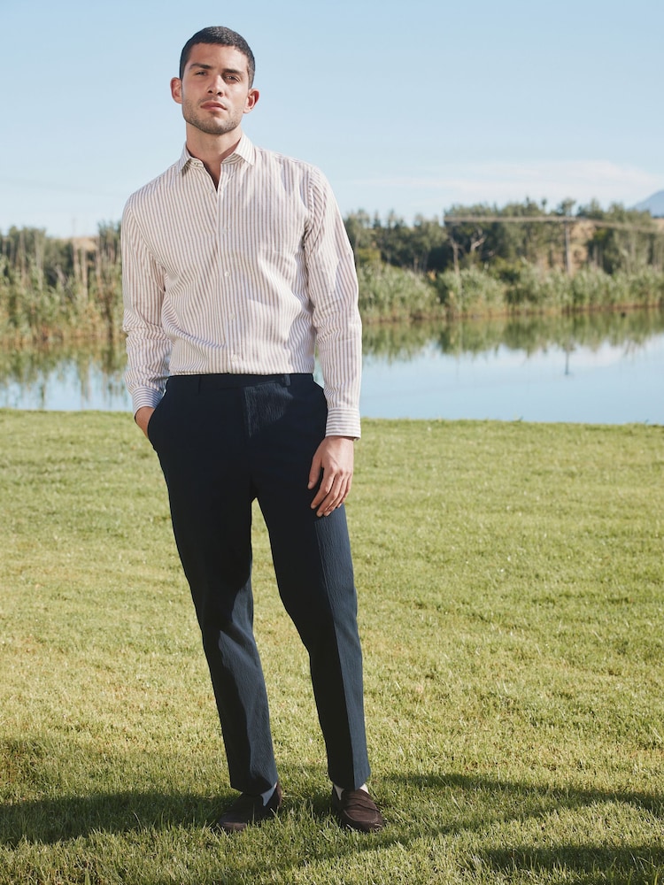 Barbour® Navy Slim Fit Seersucker Suit Trousers - Image 1 of 9