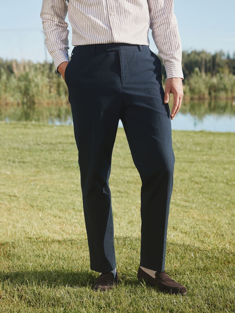 Barbour® Navy Slim Fit Seersucker Suit Trousers - Image 2 of 9