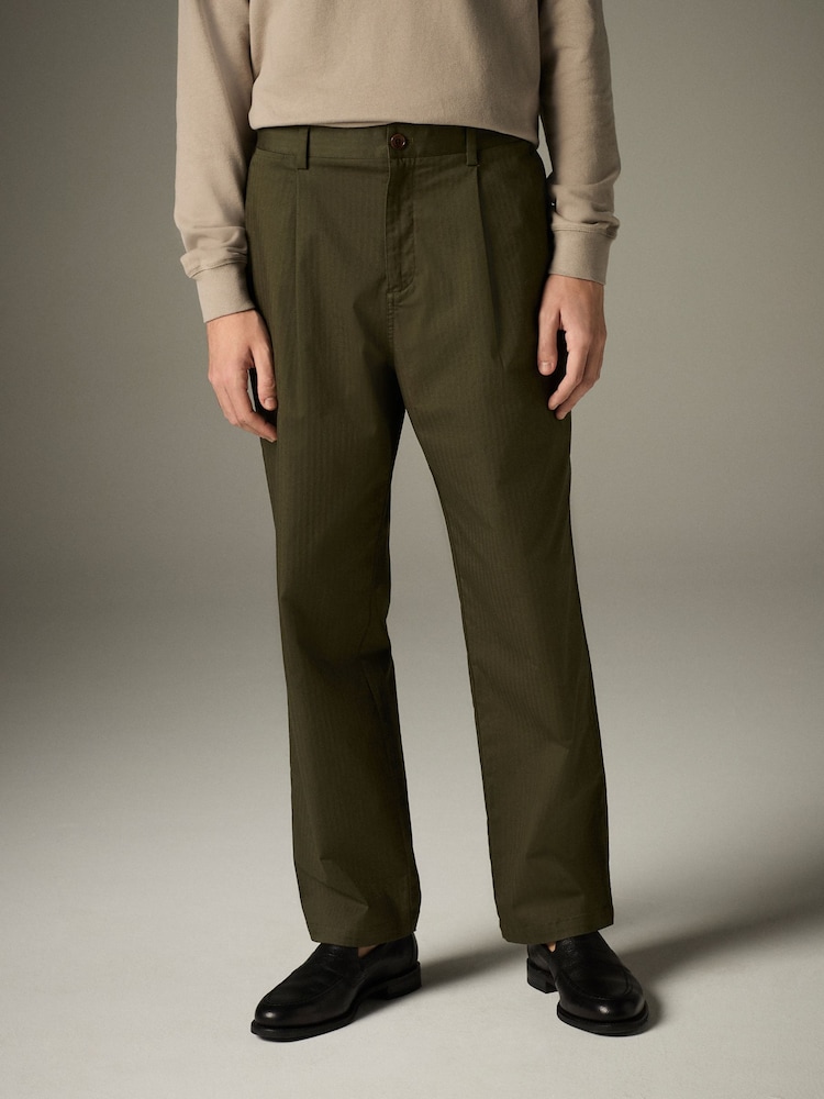 Barbour® Olive Green Slim Fit Herringbone Suit Trousers - Image 1 of 11