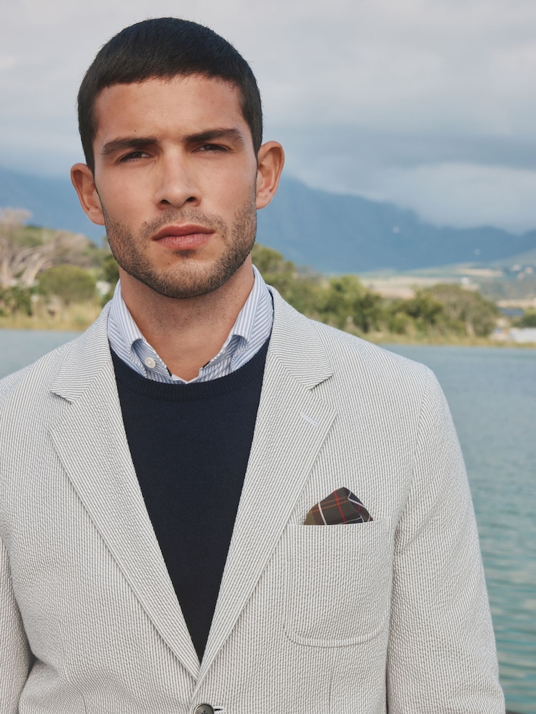 Barbour® Grey Slim Fit Striped Seersucker Suit Jacket - Image 1 of 13